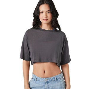Tops Cortos de Verano para Mujer, Personalizados, Ajustados, Formales, Cuello Redondo, Ligeros, Elásticos, Transpirables, Tallas Grandes - Product Image 1
