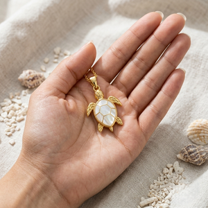 Wholesale Handmade Sea Turtle Pendant Mother Pearl Stone Brass <b>Jewelry</b> <b>Charm</b> Gold Plated Bezel Setting Ocean Animal Necklace - Product Image 5
