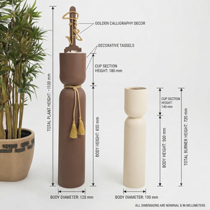 Paire d'encensoirs modernes hauts au design cylindrique élégant, avec pompons décoratifs et finition raffinée pour l'aromathérapie - Product Image 5