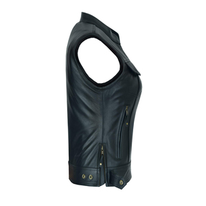 Factory Made Hot Sell <b>Leather</b> Vest Autumn Casual <b>Sleeveless</b> Quilted <b>Leather</b> <b>Jacket</b> Polyester Linnings PU Women's Waistcots - Product Image 4