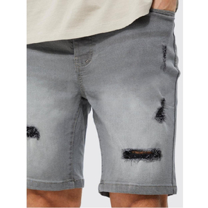 Shorts en jean gris déchiré pour homme, taille mi-haute, style décontracté d'été, tissu tissé - Product Image 3