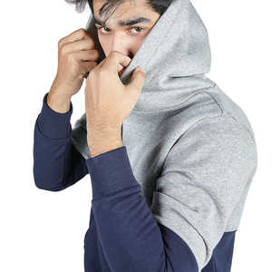 <b>Mens</b> <b>Grey</b> Navy Color Block Hoodie <b>Sweatshirt</b> Pullover Hooded Casual Cotton Fleece Long Sleeve Winter Wear - Product Image 3