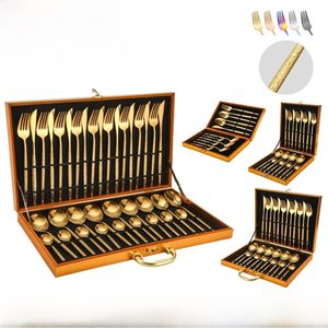 Ensemble de couverts de luxe en acier inoxydable martelé, ensemble de couverts dorés dans un coffret cadeau pour mariage, hôtel, restaurant, articles de table en gros - Product Image 1