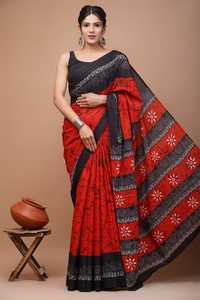 Sari en coton Mulmul de qualité supérieure, imprimé à la main, vente en gros, vêtements ethniques indiens, fabricant et fournisseur en gros - Product Image 5