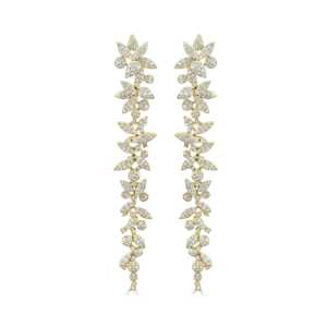 14K Gold Floral Lab Grown Diamond Drop Earrings Round Cut Bridal Wedding Pave Cluster Long Dangle Earring Pair For Women - Product Image 1