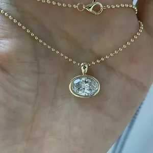 Women's <b>Solid</b> 14K Yellow <b>Gold</b> Moissanite Solitaire Wedding <b>Pendant</b> 2 CT Oval Cut F/VVS1 - Product Image 2