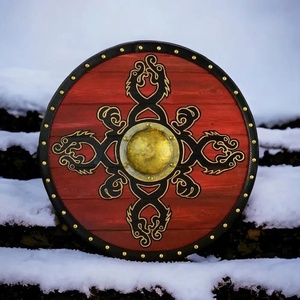 Escudo Vikingo de Acero al Carbono Rojo de la Marca Ahmad Fabric, Diseño Negro con Puntas Centrales de Acero, Personalizable ODM/OBM/OEM - Product Image 3