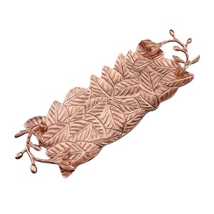 Textured <b>Gold</b> Aluminum <b>Serving</b> <b>Tray</b> With Creative Branch Flower Handle Elegant Metal Decorative Platter Centerpiece For Coffee - Product Image 4