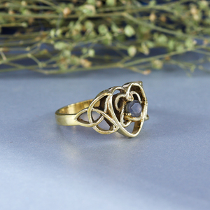 18K <b>Gold</b> Plated Brass Celtic Heart <b>Ring</b> with Labradorite-Wedding <b>Rings</b> Unisex - Product Image 3