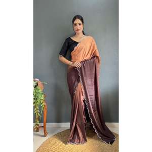 DISEÑADOR CHINON SEDA JARKAN DIAMOND TRABAJO LISTO PARA USAR SAREE CON BLUSA DESECHADA - Product Image 1