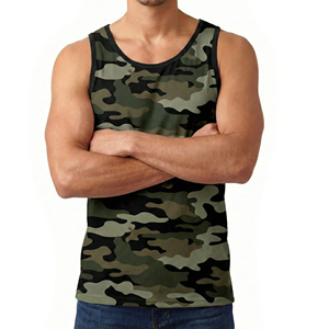 Wholesale Men's Camo Print Workout Tank Top Customizable Breathable Activewear Muscle Tee Gym Training Bulk Supply Tank Tops - Product Image 1