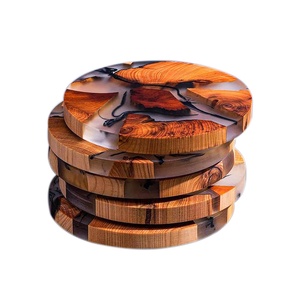 Handmade Epoxy Resin Wood Coaster Set with Holder | Natural Wood Slice Drink Coasters | Luxury <b>Table</b> Decor Gift Set - Product Image 1