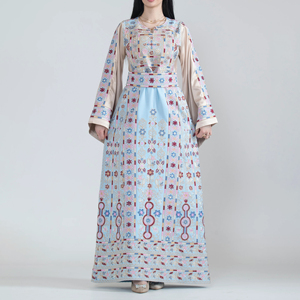 Vestido Thobe de seda bordado hasta el suelo para mujeres árabes con diseño floral, estilo árabe modesto para bodas y uso diario. - Product Image 1