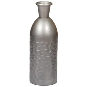 Tall Metal <b>Vase</b> with Hammered Texture and Pink Tulips for Tabletop Decor Coastal Eco-Friendly Handmade Flower <b>Vase</b> - Product Image 2
