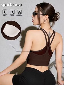 Women Double Strap Backless Athletic Bra Sheer Mesh Inset Tennis Training Crop Vest High Elasticity Exercise Activewear - Product Image 6
