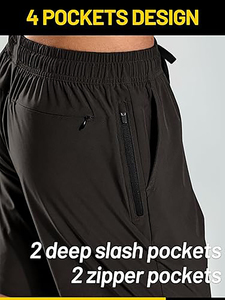 Shorts noirs pour hommes à séchage rapide, taille élastique, cordon de serrage, poche, style sport décontracté, longueur Bermuda - Product Image 6