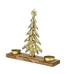 Christmas Tree <b>Tealight</b> Holder Wooden Base Gold Metal Decorative Candle Stand for Home Indoor Use <b>Tealight</b> Holder - Product Image 6