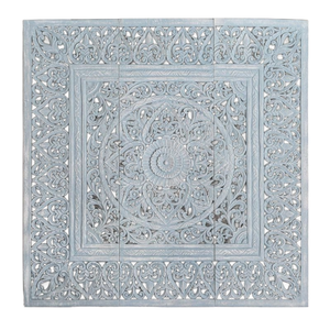 Juego de 3 piezas de arte de pared de madera tallada Smart Art con diseño de mandala floral bohemio, tamaño Cal King, acabado azul cielo, de madera de ingeniería. - Product Image 1