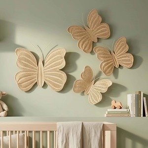 Décoration murale en rotin en forme de papillon, faite à la main, pour la décoration de la maison, du salon, de la chambre, de la chambre d'enfant et pour les décorations de fête. - Product Image 4