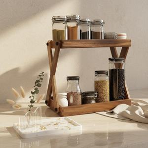 Wooden Three Tier <b>Storage</b> <b>Rack</b> For <b>Kitchen</b> Countertop With Drawer Minimalist Style Standing Type Durable Organization Unit shelf - Product Image 4