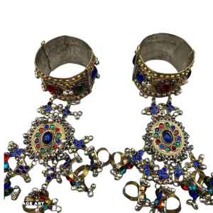 Conjunto de Pulsera y Anillo Tribal Afgano Multicolor Hecho a Mano, Estilo Kuchi Boho, para Boda, Compromiso o Fiesta, con Espejo - Product Image 1