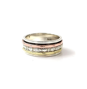 Three Layer <b>Spinner</b> <b>Ring</b> 10.6 Gram 925 <b>Silver</b> Textured Anti Anxiety Stacking Trendy Jewelry For Daily Wear - Product Image 3