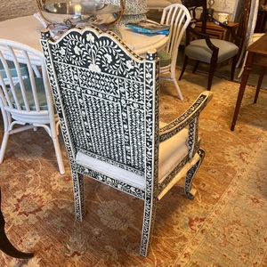 Bone Inlay Decorative Chair Luxury <b>Armchair</b> With Solid Back White Upholstery For Living Room Furniture - Product Image 3