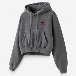 Sweat à capuche court pour femme, coupe oversize, épaules tombantes, effet délavé, avec poche kangourou et poignets côtelés - Product Image 3