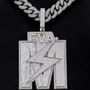 Colgante de Moissanita Iced Out Eva de Plata 925 con Letra Inicial Personalizada, Amuletos de Nombre, Joyería Masculina Estilo Hip Hop Rapper Bling - Product Image 4