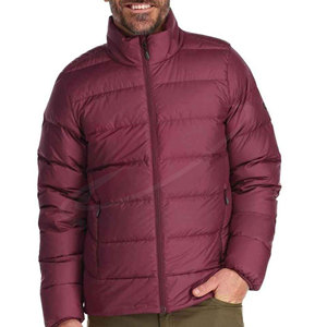 Veste matelassée bordeaux pour homme, col rond, fermeture éclair, coupe-vent, décontractée, hiver, coupe classique, couleur unie - Product Image 3