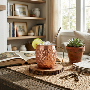 Taza Moscow Mule de Cobre con Patrón de Diamantes y Asa de Latón, Hecha a Mano, para Cócteles, Cerveza, Café, Bebidas, Proveedor OEM, Venta al por Mayor - Product Image 4