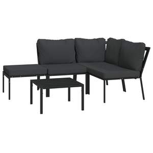 Ensemble de salon de jardin en acier thermolaqué noir et gris avec tissu en polyester, mobilier d'extérieur haut de gamme - Product Image 3
