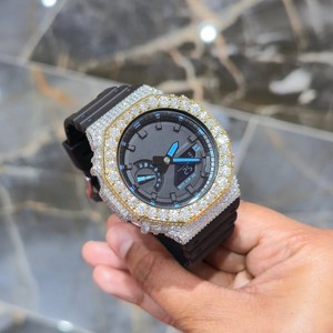 Reloj de Pulsera de Cuarzo de Acero Inoxidable con Incrustaciones de Diamantes, Bisel con Diamantes, Correa de Goma, Analógico, Batería de Larga Duración, Diseño Personalizado de Lujo - Product Image 6