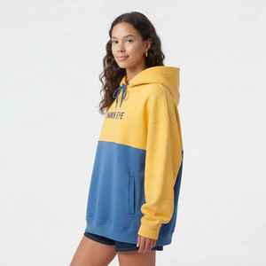 <b>Women</b> Color Block Hoodie Letter Print Drop Shoulder <b>Long</b> Pullover <b>Sweatshirt</b> - Product Image 1