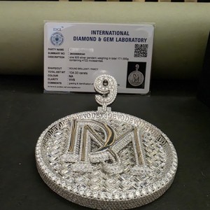Colgante Hip Hop DM Personalizado con Incrustaciones Completas, con Número 9, Acero Inoxidable, Diamante Moissanita de 104.33 CT - Product Image 6