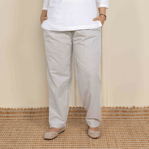 Pantalon décontracté pour femme, coupe droite, en mélange de coton, taille élastique, confortable, pour la détente, le pyjama, le quotidien ou le bureau - Product Image 1