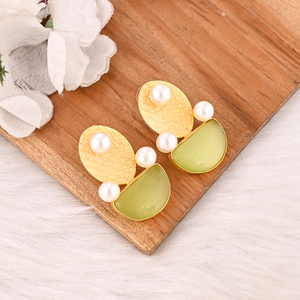 Elegantes Pendientes de Piedras Preciosas de Ojo de Gato y Perla con Baño de Oro, Joyería de Moda para Mujer - Product Image 3