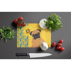 Tournesols d'été et carlin abricot Planche à découper décorative en verre trempé Planche de service de cuisine grande taille Plats à découper Assiettes - Product Image 3