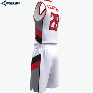 Custom Basketball Jersey Set White <b>Red</b> Black V-Neck Sleeveless Sublimated Moisture Wicking Mesh Polyester Unisex Elastic Waist - Product Image 4
