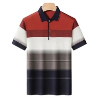 Polo décontracté à manches courtes pour hommes T-Shirt décontracté d'été à manches courtes Tops Stripe Printed Button Polo Vêtements surdimensionnés
