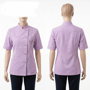 Veste de barbier pour femme 220 GSM en polycoton premium, design à panneaux gris, broderie personnalisée, impression sérigraphique, logo par transfert thermique - Product Image 5