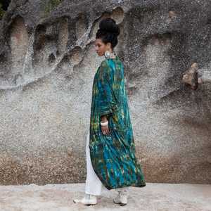 Piscine fête Sequin Kimono à manches longues broderie à la main travail à volants dentelle Wrap longue rayonne brodé Kimonos Robe - Product Image 3