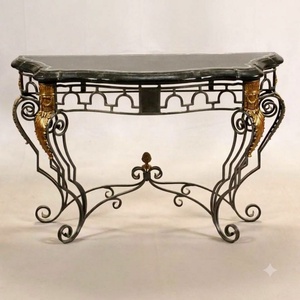 Mesa Consola de Pared de Hierro Forjado a Mano Estilo Europeo Vintage con Tapa de Mármol, Mueble Personalizado para Entrada Interior, para Sala de Estar - Product Image 1