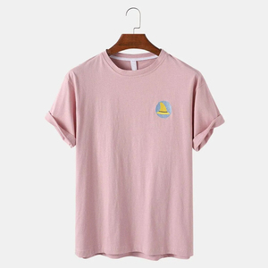 T-shirt à manches courtes pour homme, violet, logo de dessin animé brodé, col rond, coupe décontractée, jersey en coton - Product Image 4