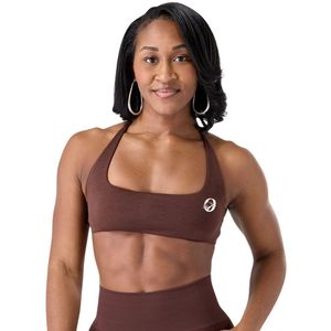 Soutien-gorge de sport marron pour femme à dos croisé, doux et extensible, idéal pour l'entraînement, la course, le yoga et les activités sportives - Product Image 1