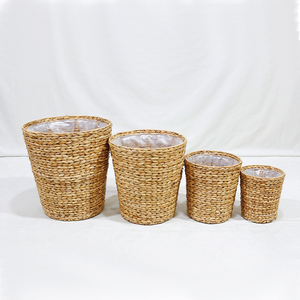 Water Hyacinth Woven Planters Set of 4 <b>Liner</b> Tapered Design Rustic Style Floor Indoor Eco-Friendly Flower Pots Various Sizes - Product Image 3