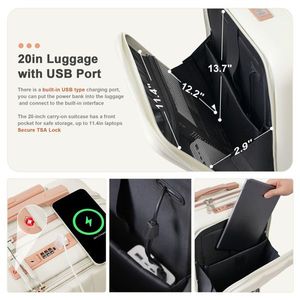 Set di Valigie da 20 Pollici con Porta USB, Apertura Frontale, Guscio Rigido in ABS, Ruote Girevoli, Portabicchieri, Serratura TSA, Set da 3 Pezzi - Product Image 4