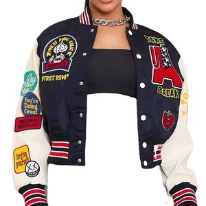 Veste universitaire en cuir vintage pour femmes, broderie en chenille de laine, logo personnalisé, remplissage en coton, style Letterman de baseball vierge - Product Image 2