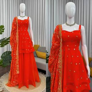 Ensemble Salwar Kritva Fashion élégant à imprimé floral en Faux Georgette épais avec Dupatta pour Femme - Longueur genou, Coupe classique, Matériaux recyclés - Product Image 3