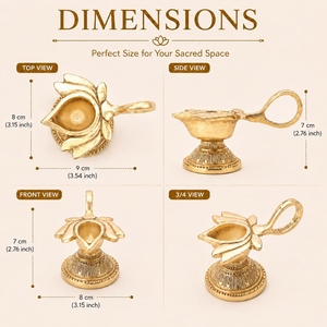 Lámpara Diya de latón artesanal Hind Craft Living con forma de loto y asa de lazo |   Lámpara de Aceite Tradicional para Puja, Decoración para Templos y Hogares - Product Image 4